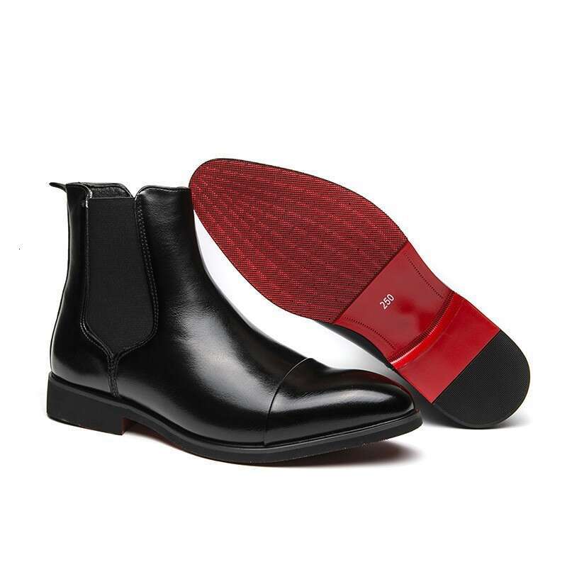 Autumn Winter Pointed Toe Slip-On Large Size Men's High Top Leather Shoes Red Sole Martin British Casual Chelsea Boots