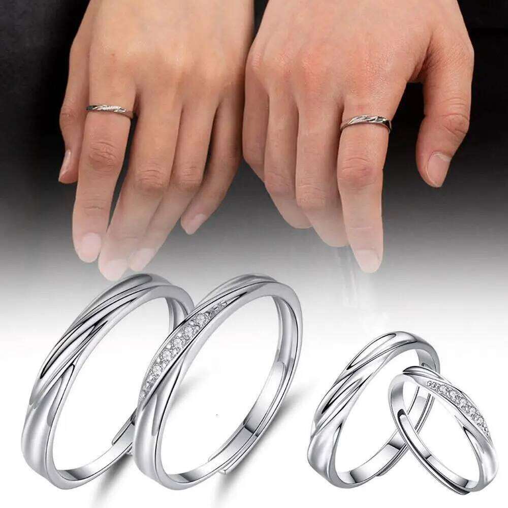 Simple Fashion Couple Rings Set Silver Color Opening Adjustable Finger Light Luxury Jewelry For Women Men Anniversary Gift Z7M4 W260206