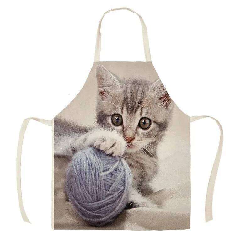 Kitchen Apron Lovely Cat Printed Linen Aprons for Men Women Home Cleaning Tools Cooking Baking Accessories Delantal Cocina S260205