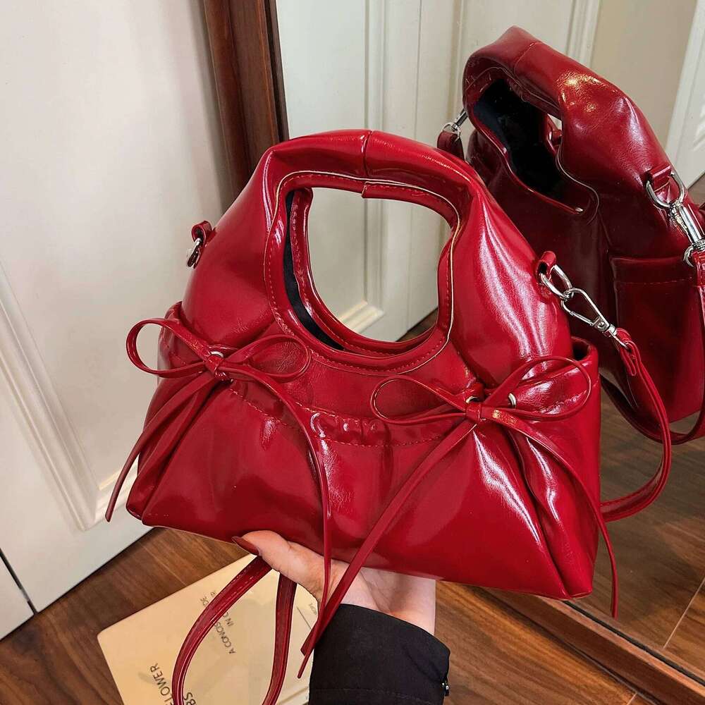 Korean Simple Bow Design Portable Bucket Women's Shoulder Bags Fashionable Commuter Messenger Bag Magnetic Buckle Handbag Y260205