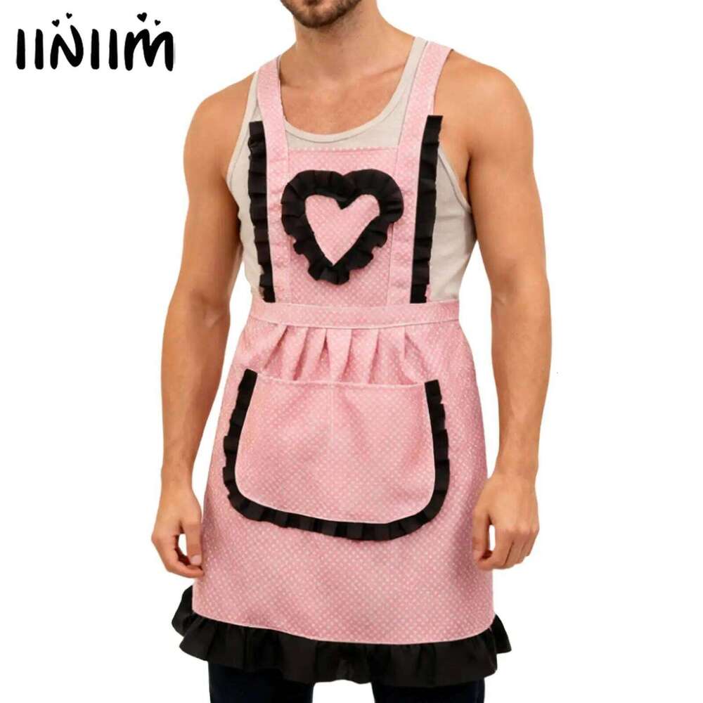 1Pc Men Cosplay Costumes Ruffled Outline Lolita Style Apron with Pocket Dressing Maid Uniform Halloween Fancy Ball S260205