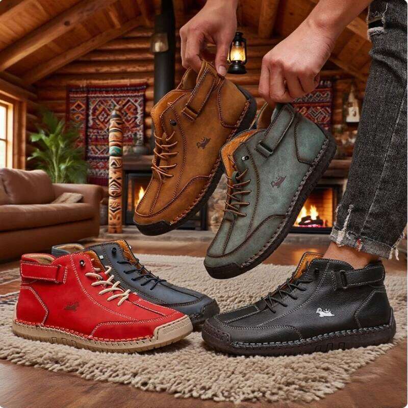 Spring and Autumn Men Mid Top Leather Sneakers Soft Soled Loafers Non Slip Comfortable Flat Casual Shoes Classic Ankle Moccasin