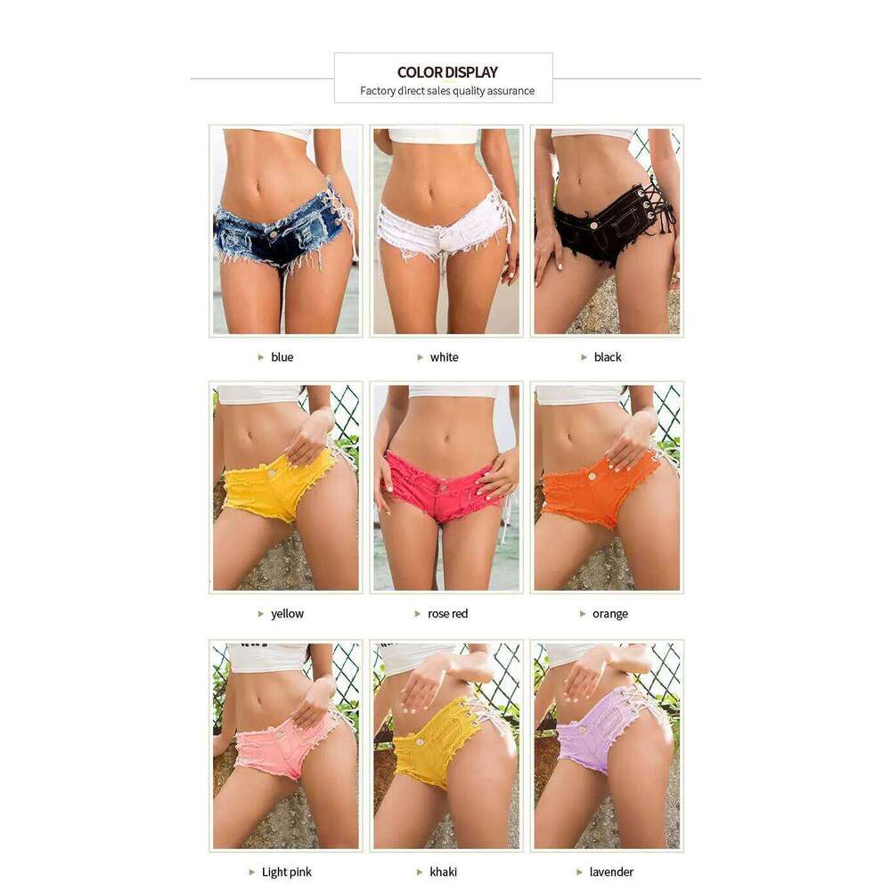 New Women's Low-rise Sexy Strap Lace-up Jean Denim Y2k Booty Shorts Hot Pants C260206