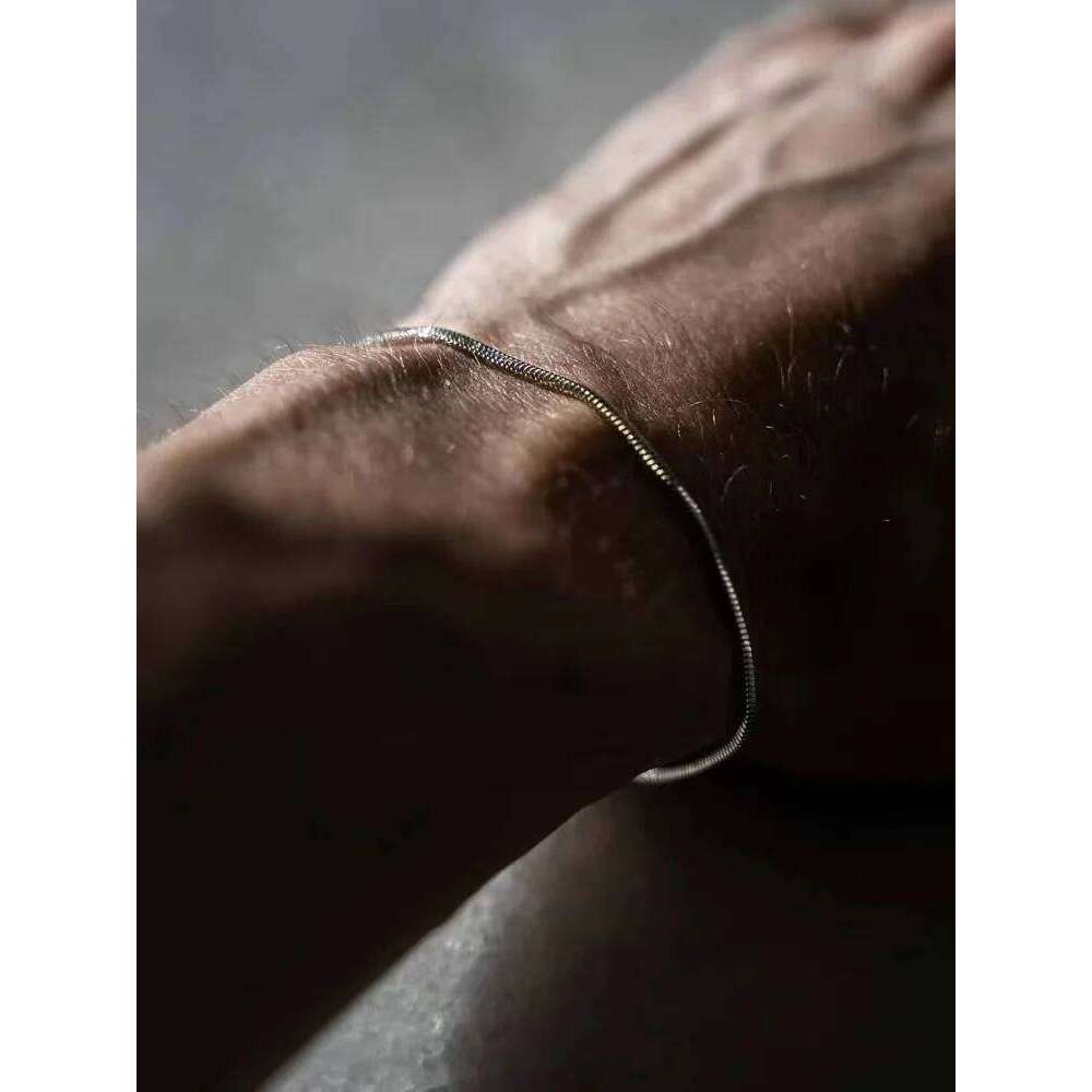 Men Silver Color Stainless Steel Snake Bone Simple Thin Chain Bracelet For Women Fashionable Men's Street Jewelry 26H0206