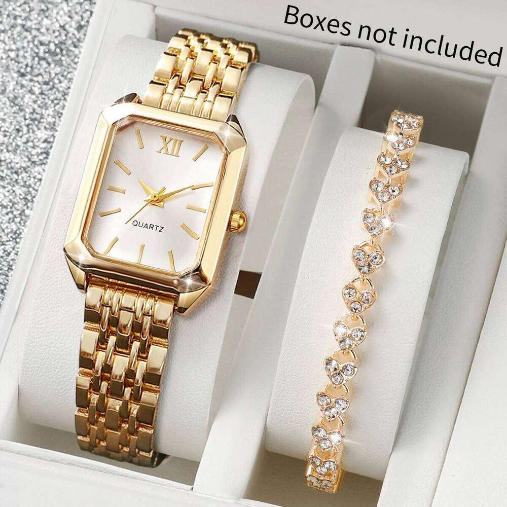 2PCS/Set Fashion Square Dial Women Wristwatch Elegant Ladies Quartz Watch With Heart Bracelet Reloj Mujer Without Box Z260206