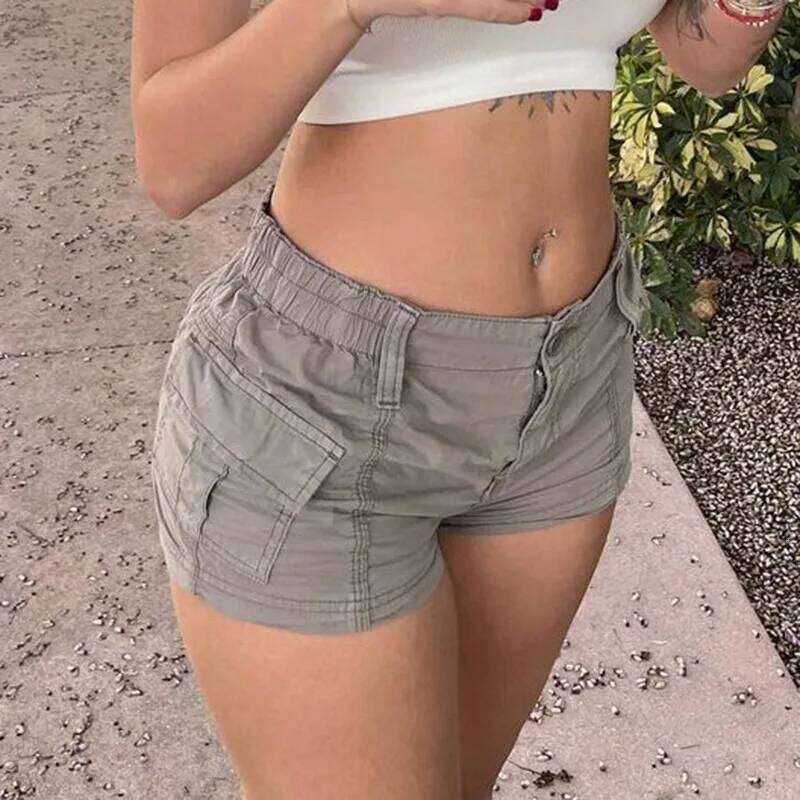 Y2k Cargo Shorts Low Cut Pocket Joggers Denim Short Pants Bottoms Slim Fitted Retro Grunge Girls Streetwear H260206