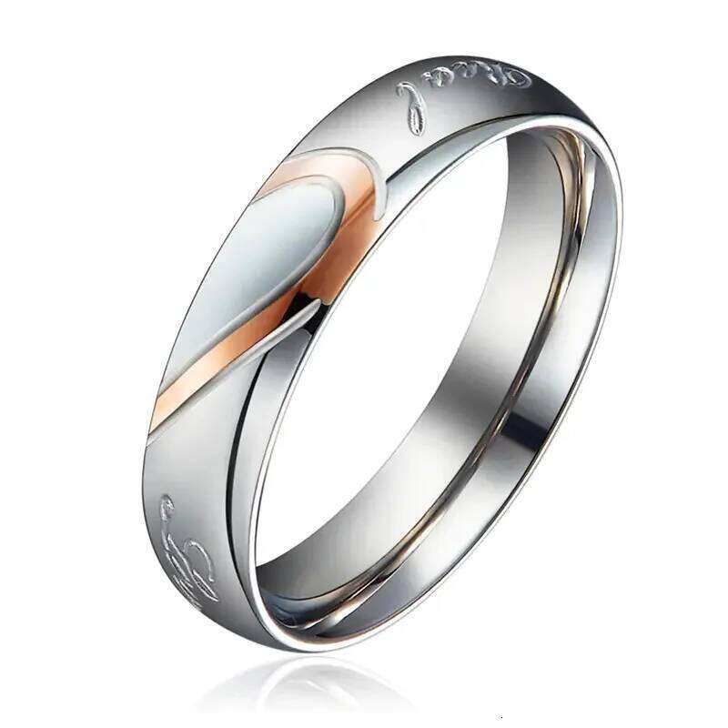 Matching Promise For Couples Love You Forever Wedding Bands Sets Him and Her Half Heart Rings Stainless Steel Comfort Fit W260206