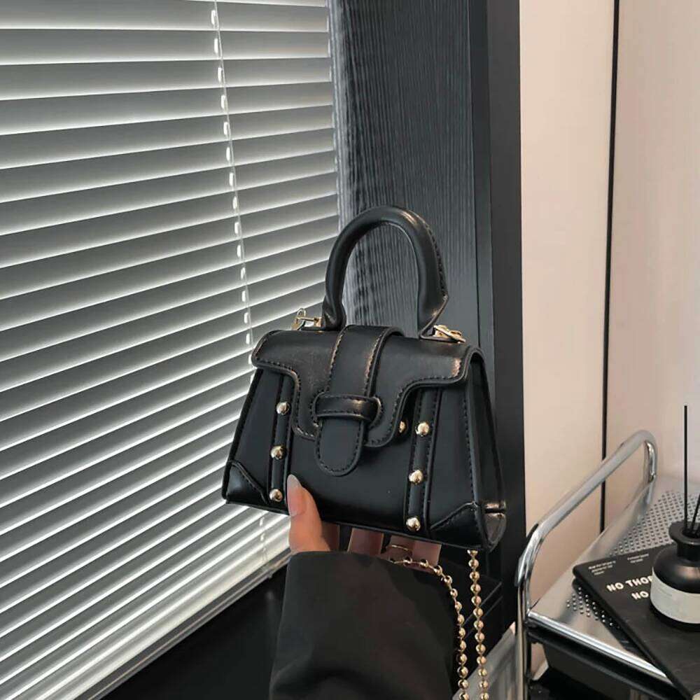 Fashion Mini Square Handbag Women Pu Leather Rivet Design Flap Shoulder Bags Small Chains Crossbody Lipstick Case Y260205