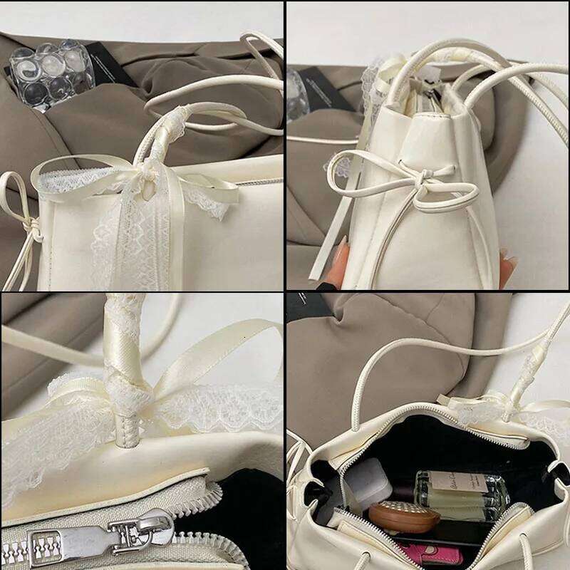 Y2K Lace Bow Handbag French Elegant Square Bags Simple Ballet Style Shoulder Bag New Korean Fashion Casual Women Packet for Date Y260205