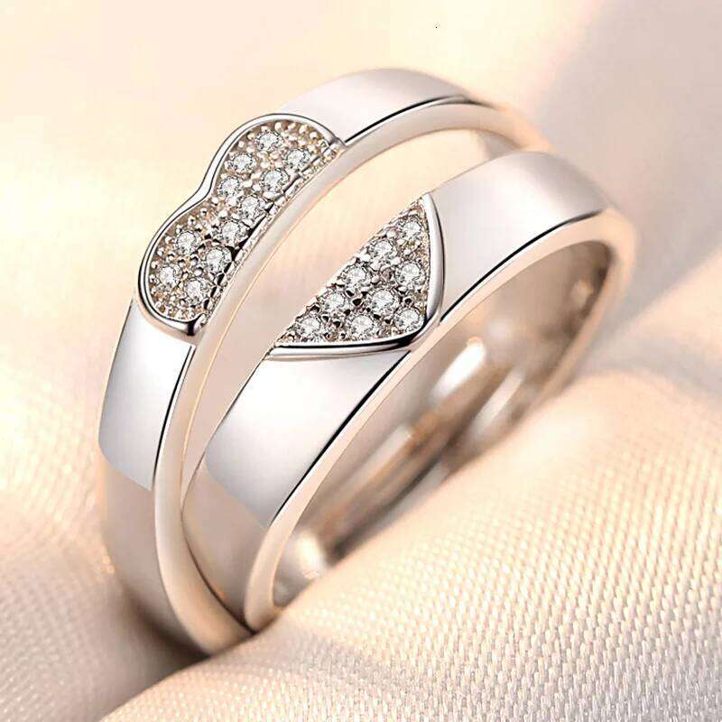 2Pcs/sets Geometric Love Heart Zircon Paired Rings for Couple Promise Matching Wedding Ring Set Senior Designer Jewelry W260206