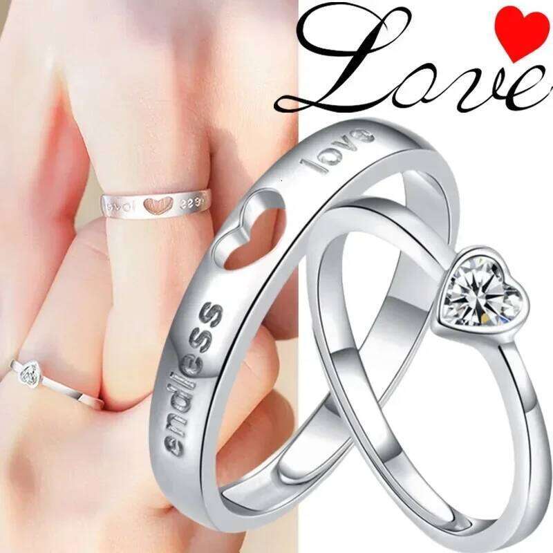 2/10pcs Luxury Romantic Heart Couple for Women Men Fashion Shiny Zircon Wings Design Engagement Wedding Rings Jewelry Gift W260206