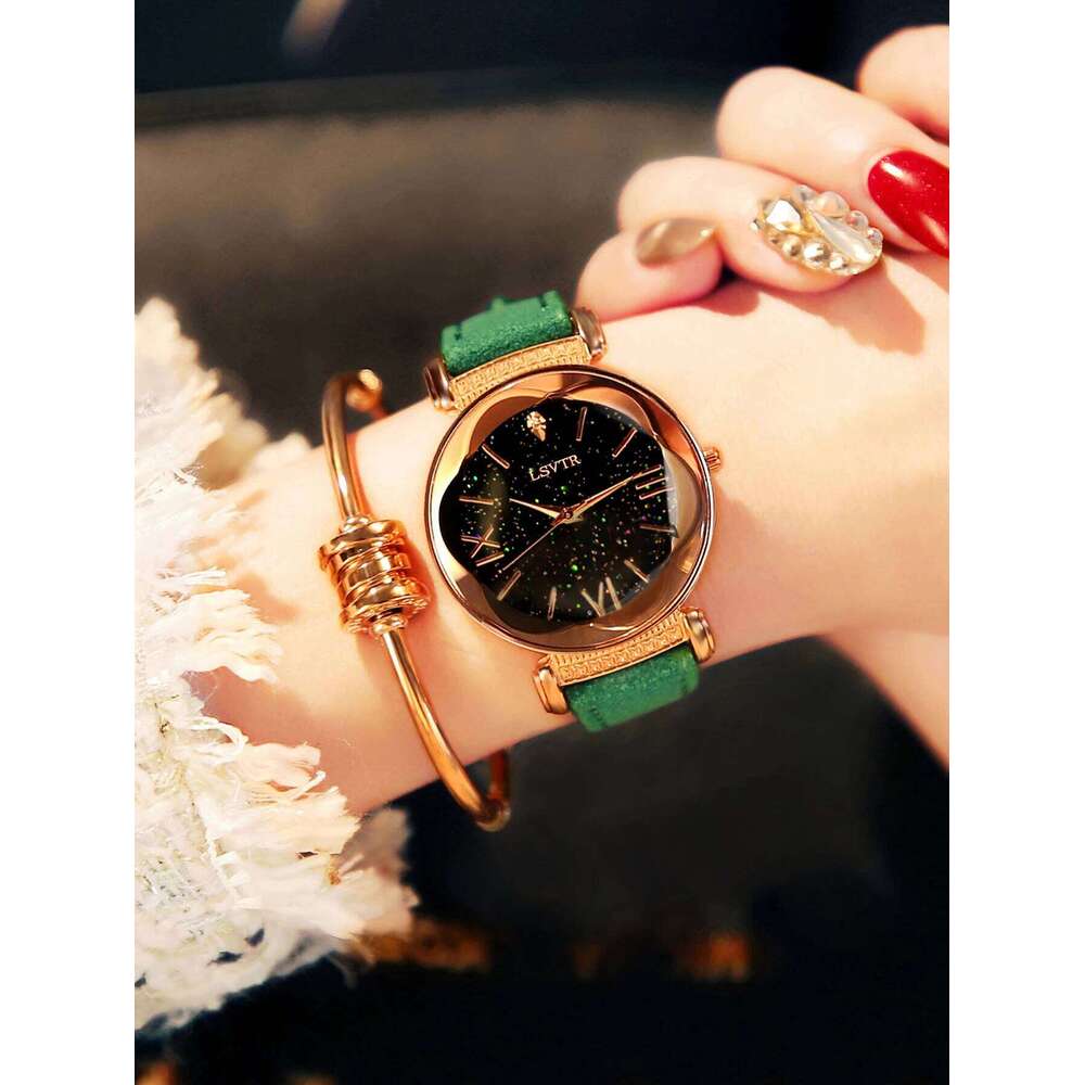 1 Piece of Fashionable, Elegant, Exquisite Durable with Soft Leather Straps Available in Multiple Colors, Casual Simple Women's Quartz Watch Suit