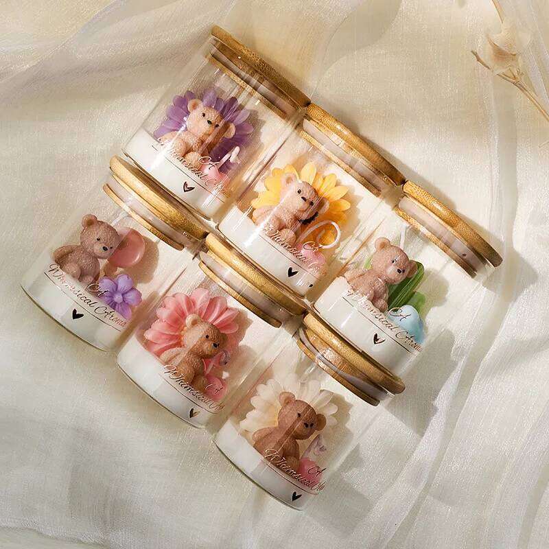 Cartoon Cute Bear Sunflower Cactus Scented Handcrafted Birthday Gift Souvenir Tabletop Atmosphere Decoration Candle Cup S260205