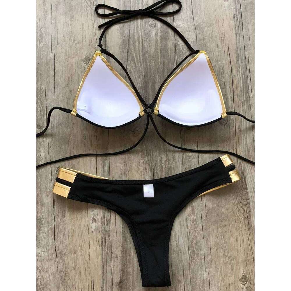 Sexy Halter Push Up Brazilian 2025 Women Bandage String Swimsuit Female Swimwear Two Pieces Bikini Set Bathing Suit Swim XJ260206