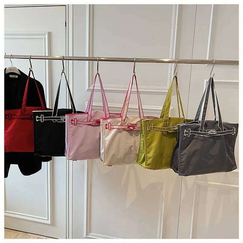 Stylish Design Solid Color Embroidery Shoulder Bags 2025 New High Quality Soft Nylon Large Capacity Sewing Thread Handbags Y260205