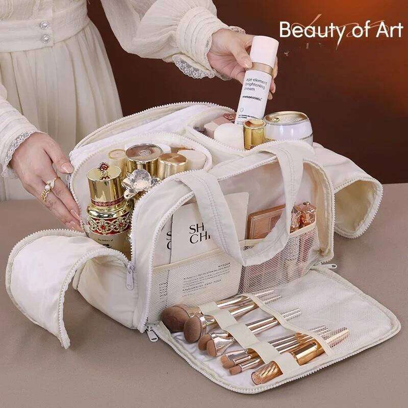 Double Zipper Multi Pocket Partition Makeup Large Capacity Travel Essential cosmetic Organizer Women's Portable Storage Bag Y260206