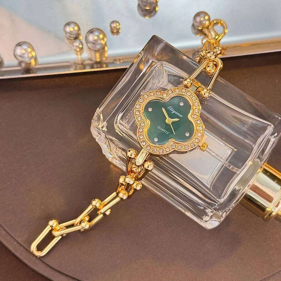 Fashionable Ladies Quartz Watch with U-Shaped Chain Bracelet DiamondLuxury Clover High-End Sensation Women's Wristwatch Z260206