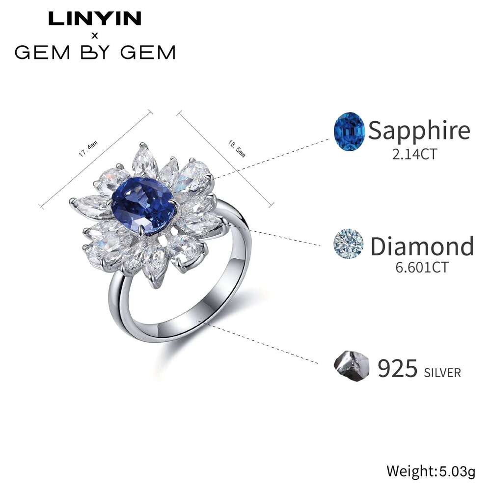 Fine Jewelry Factory 925 Silver Solid 18K White Gold Jewellery Engagement Natural Blue Sapphire Gemstone Diamond Ring