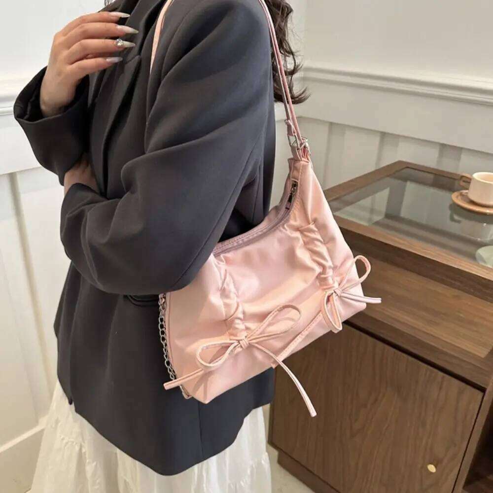 Fashion PU Leather Bowknot Shoulder Zipper Large Capacity Bow Tote Shopping Stroge Girl Crossbody Bag Streetwear Y260205