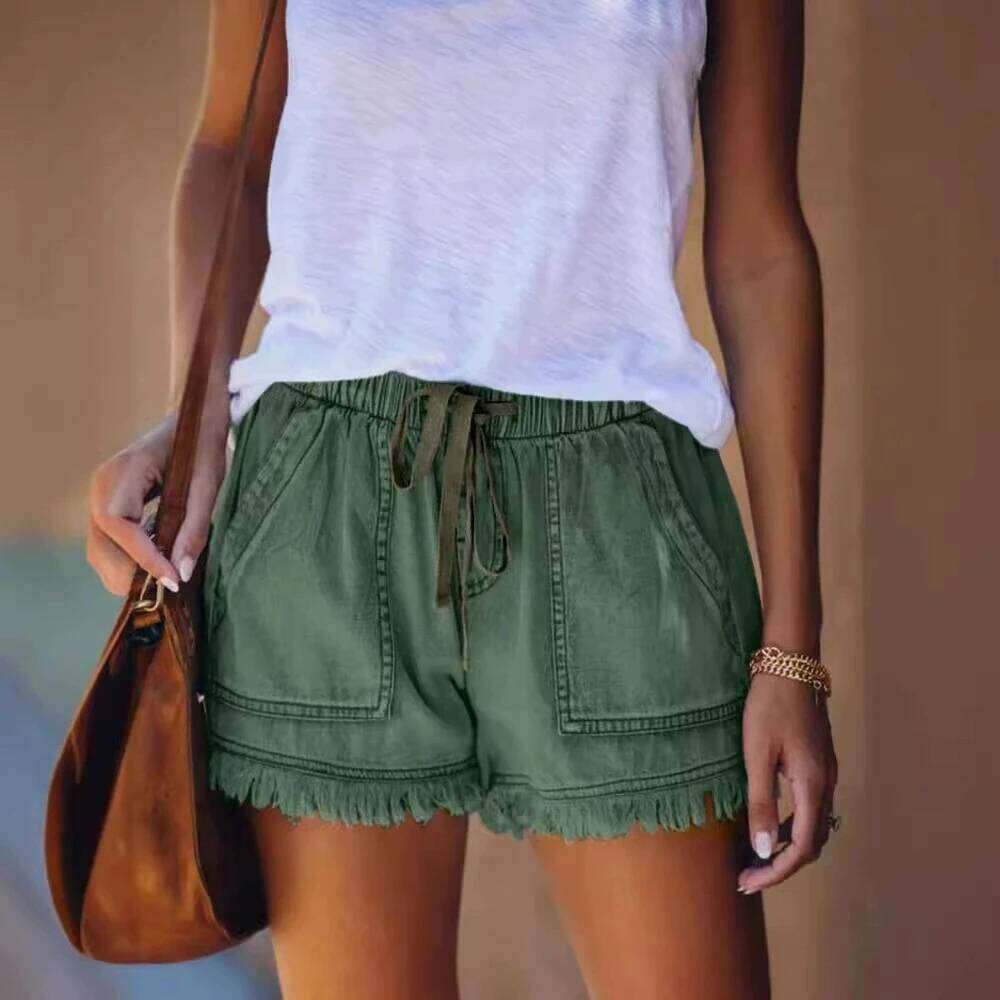 Y2K Women's Elastic Belt Casual High Waist Show Thin Flow Sue Denim Jeans Female Solid-Color Shorts Pant C260206