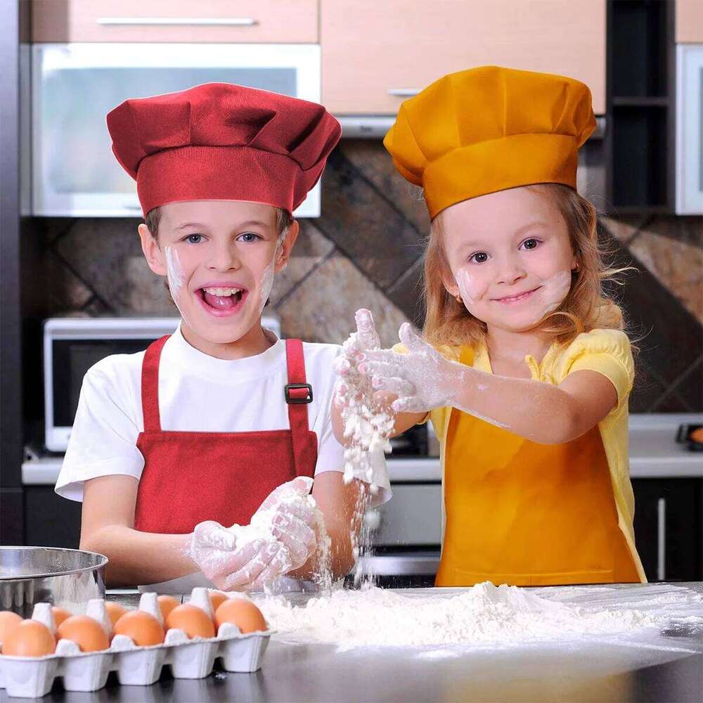 Children Chef Front Pocket Bib Boys Girls Kitchen Craft Kids Apron Painting Cooking Baby Pinafore+Hat Sets S260205