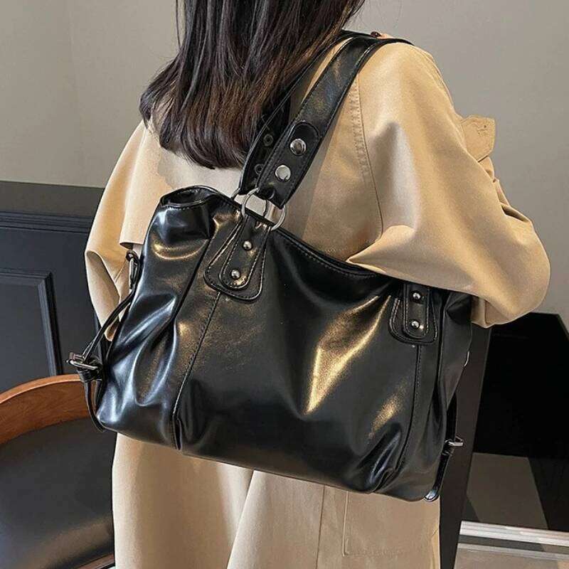 Large Capacity Vintage European American Style Tote Women Shoulder Crossbody Handbag Fashion Casual Commuter Top Handle Bag Y260205