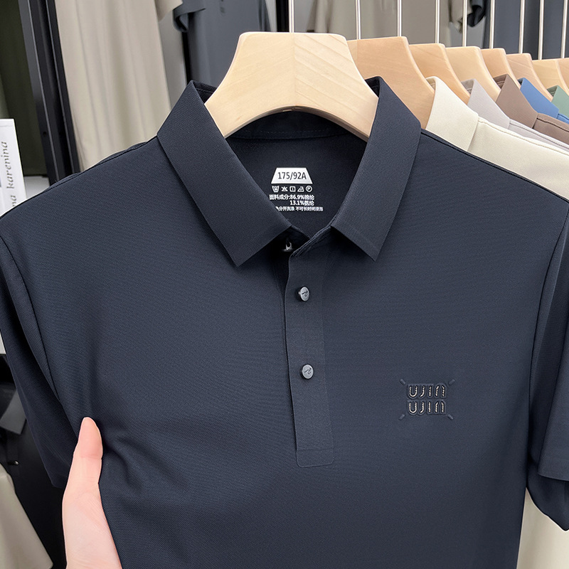 Free shipping 2026 summer new ice silk fashionable casual short sleeved men's breathable and comfortable business polo shirt