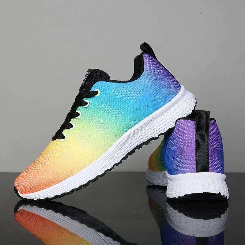 Women's Casual Flat Mesh Breathable Training Platform Comfortable Fashionable Versatile Dopamine Tennis Shoes