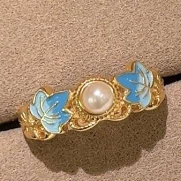 New Chinese-style vintage pearl enamel maple leaf ring, elegant sophisticated, retro and exquisite, versatile national-style ring