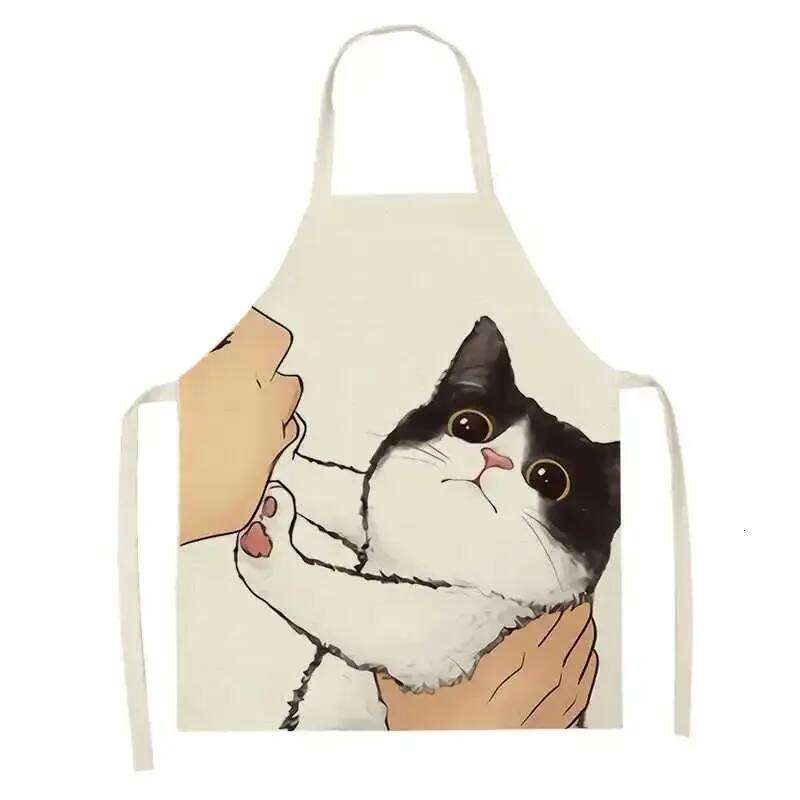 Cartoon Kitten Kitchen Antifouling Men Women Sleeveless Apron Household Cleaning and Cooking Accessories S260205