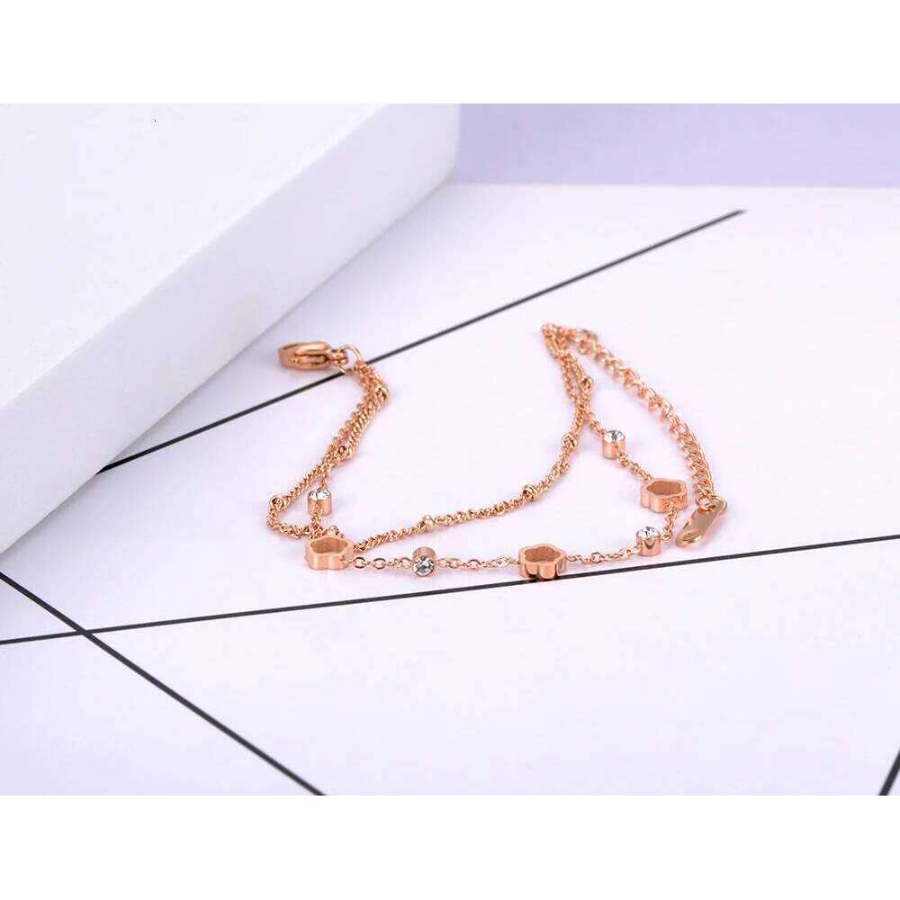 JeeMango Bohemia Stainless Steel Double-layer Charm Bracelets Trendy CZ Crystal Flower Chain Jewelry For Women JB2102 26H0206