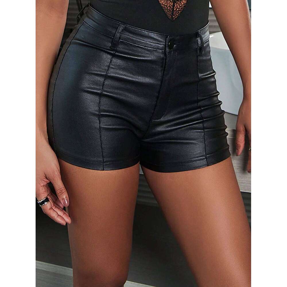 Women's Shorts Summer New Fashion PU Leather Slim Tight Pants Sexy Nightclub Black Skinny Y2K Short for Female Clubwear C260206