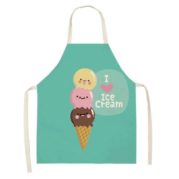 Ice cream pattern home kitchen oil-proof linen chef cooking baking sleeveless apron S260205