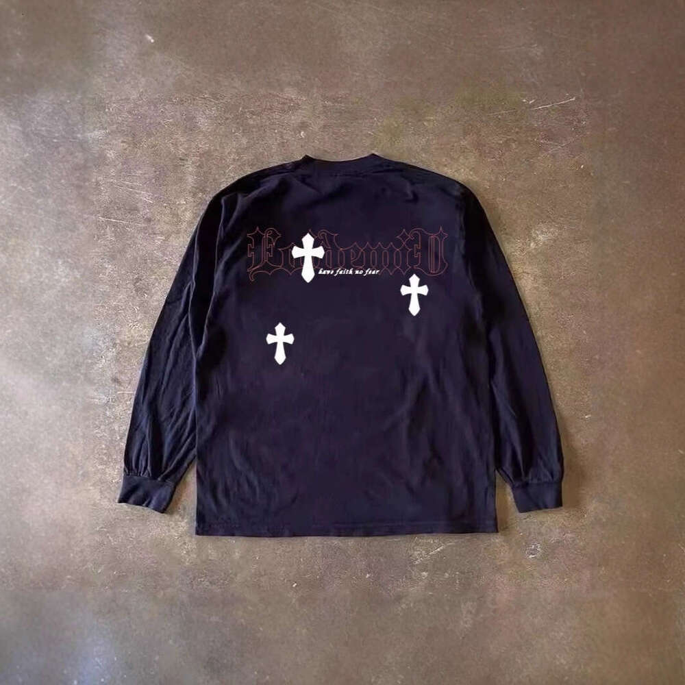 300g Heavyweight Pure Cotton! American Style Cross Oversize Long Sleeve T-Shirt for Men and Women, Loose Retro Couple Shirt