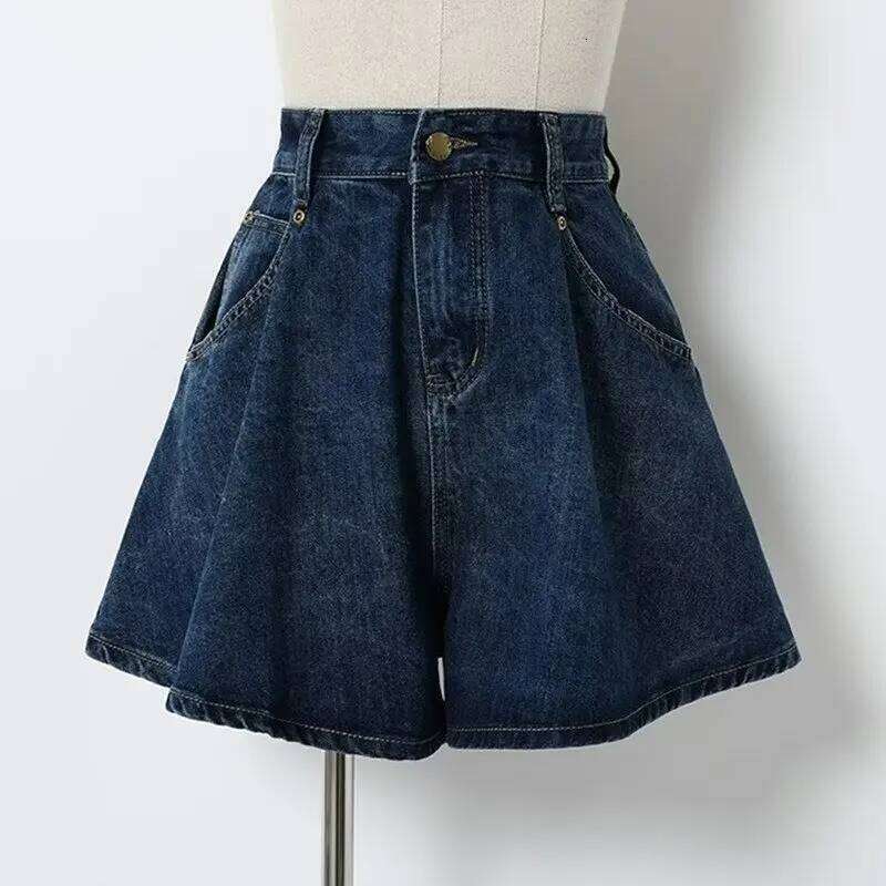 Summer Women's A-Line High Waist Loose Denim Shorts Casual Female Blue Jeans Short Pants C260206