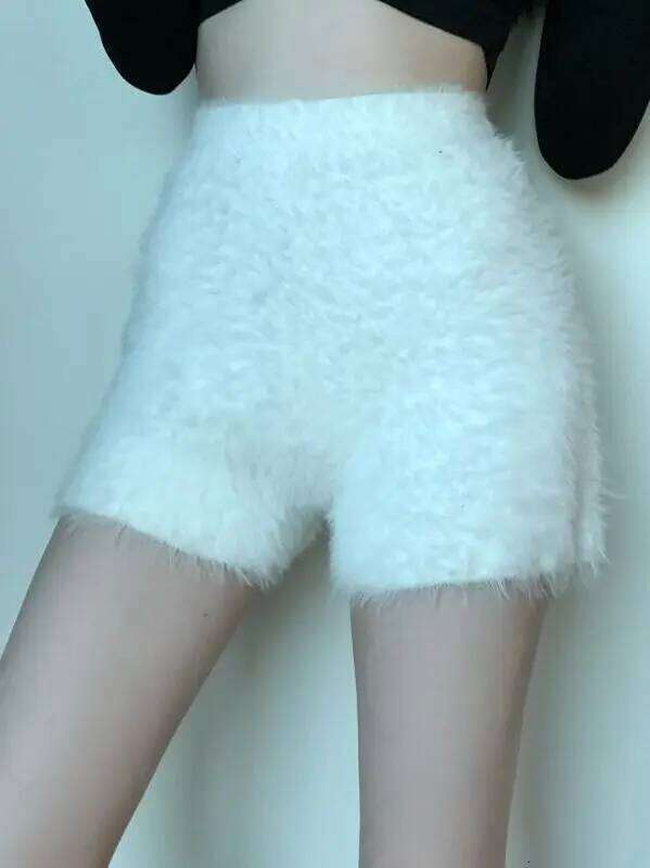 Sweet Foreign Style New Fashion Spring Women Plush cotton lounge Shorts Solid Color Knitted black warm trendy high waist WBJX XJ260206