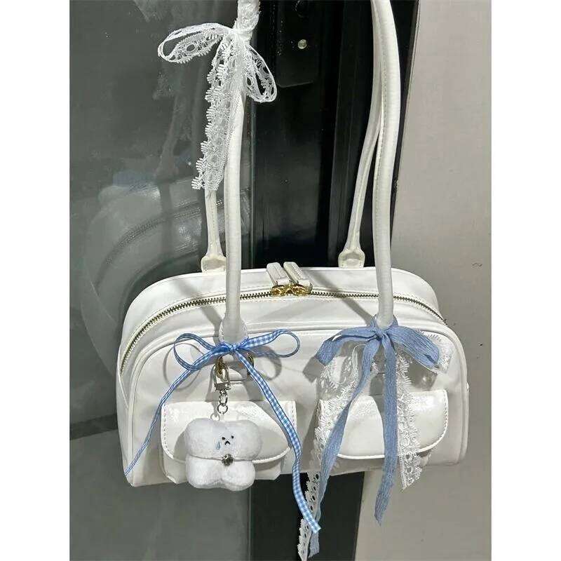 JIAERDI Retro White Bowling Bag Purse Women Hot Girls Leather Pocket Chic Casual Handbag Female Vintage Shoulder Bags Aesthetic Y260205