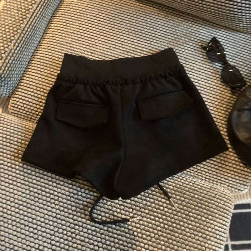 Deerskin High-waisted Casual Shorts for Women New Elastic Waist Slimming Outer Wear A-line XJ260206