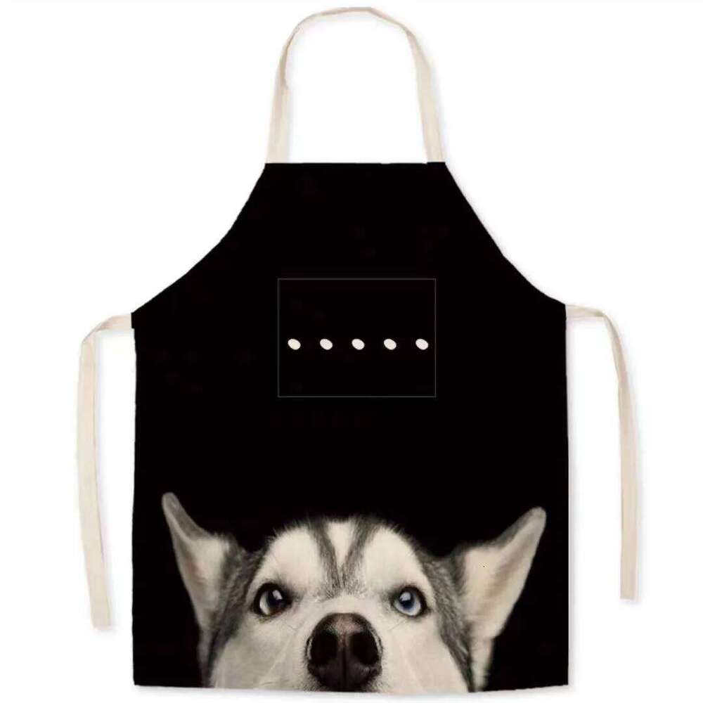 Cute dog and cat pattern kitchen cooking baking linen bib housework cleaning anti-oil stain sleeveless apron 68x55cm S260205
