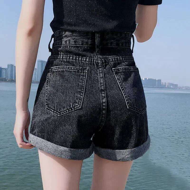 Black Gray Denim Shorts For Women Summer High Waist Loose Ropa Mujer C260206