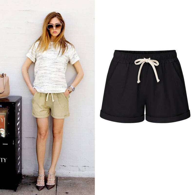 Summer Womens High Waist Loose Wide Leg Thin Casual Haren Shorts Female Cotton Short Pants XJ260206