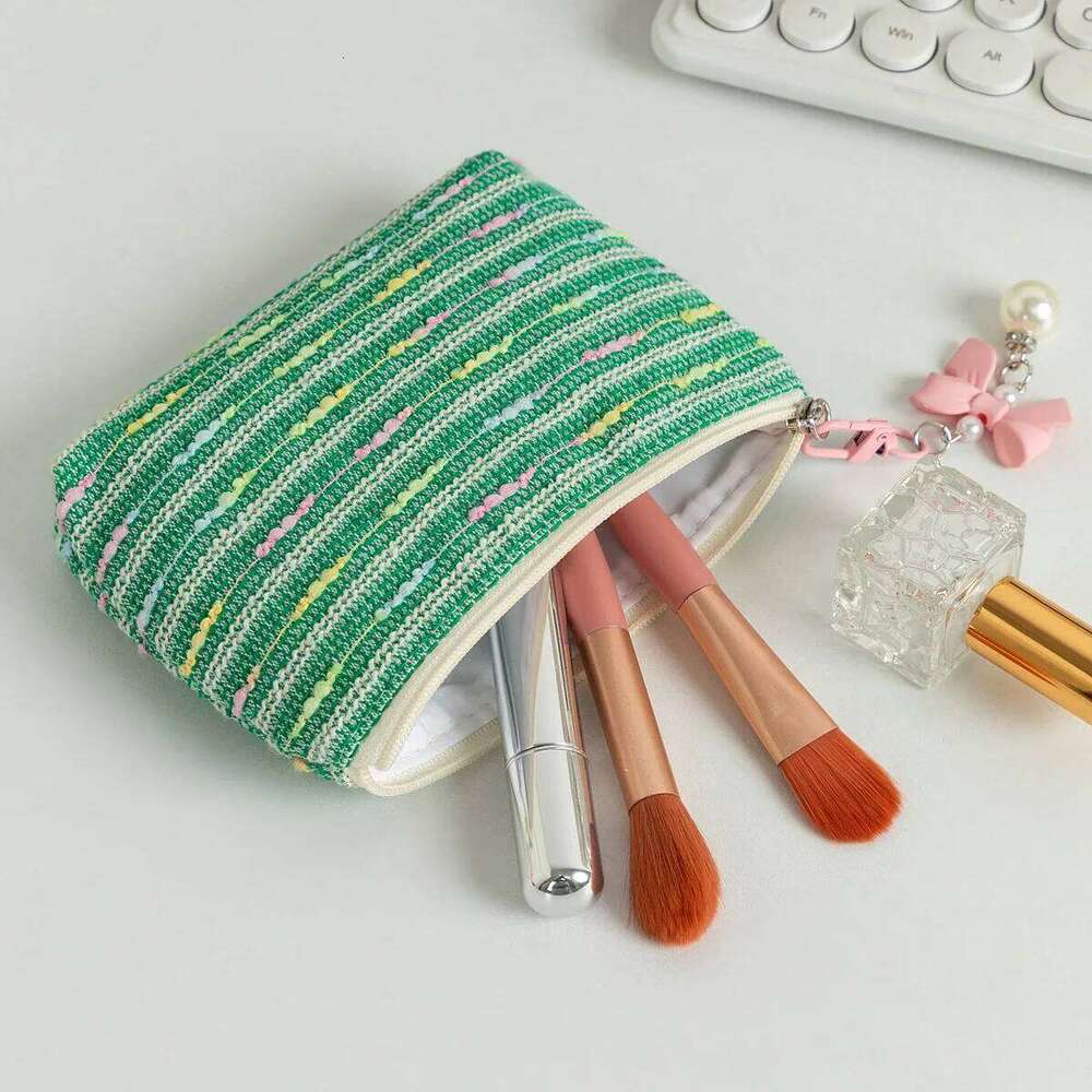 Small Cosmetic Make Up Bag Mini Striped Organizer Bags for Women Lipstick Makeup Children Cute Purse Coin Pouch Case Y260206