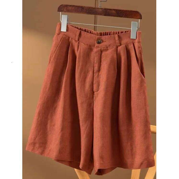 Cotton Linen Casual orts Women's Thin Loose Summer High Waist Straight Five-Quarter Wide Leg Pants XJ260206
