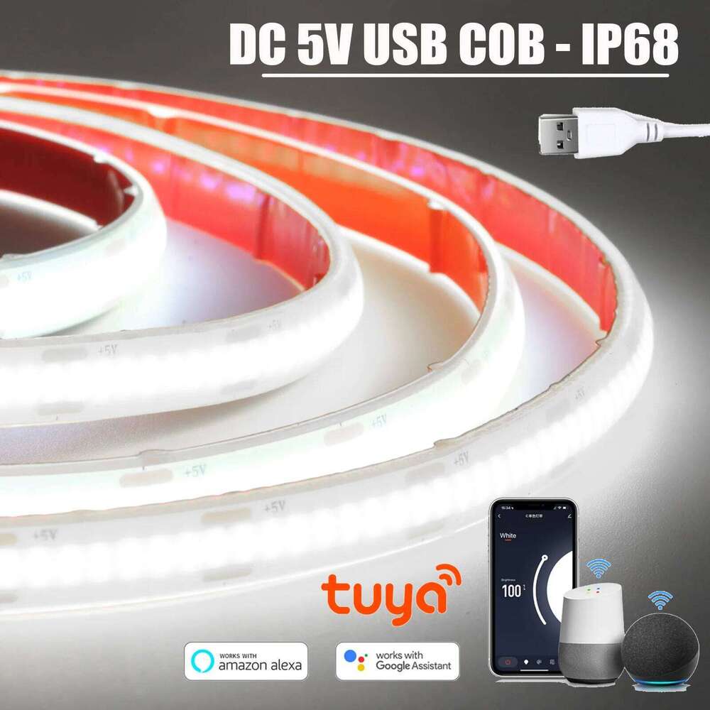 DC 5V USB COB Strip Tuya WIFI Dimmerable 320Leds 3000K 4000K 6000K IP68 Waterproof Flexible Home Garden Decor LED Light Z260206