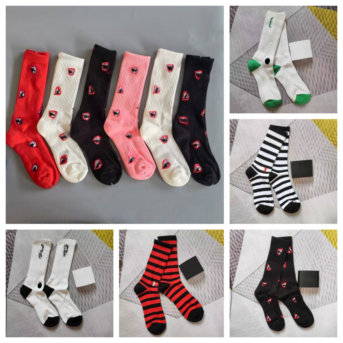 Men's Designer Mouth Pattern Socks High Street Fashion Hip Hop Couple Stocking Harajuku Breathable Casual Sport Outdoor Knitted Sock