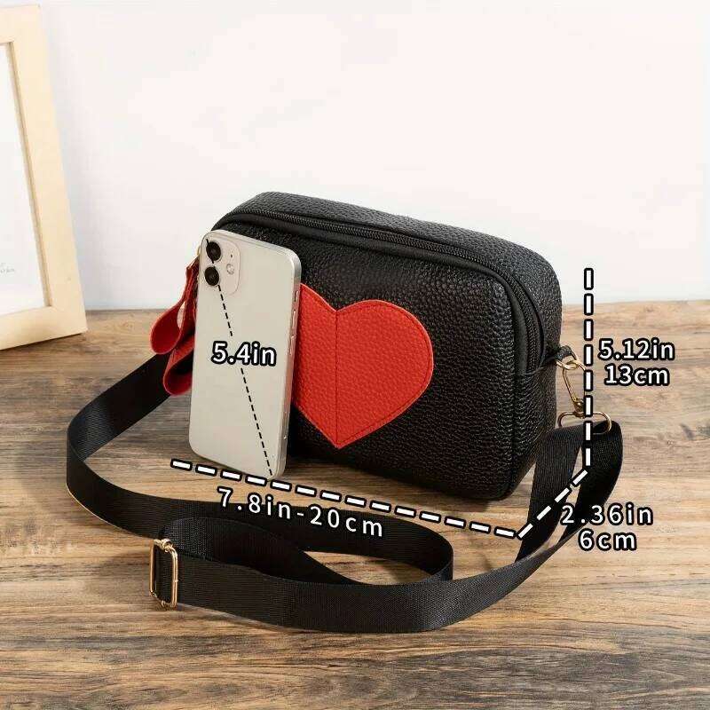 Lychee Pattern Heart-Shaped Crossbody Stylish Mini Shoulder Bag, Women'S Zippered Square Wallet, Suitable for Women, Girls XJ260129