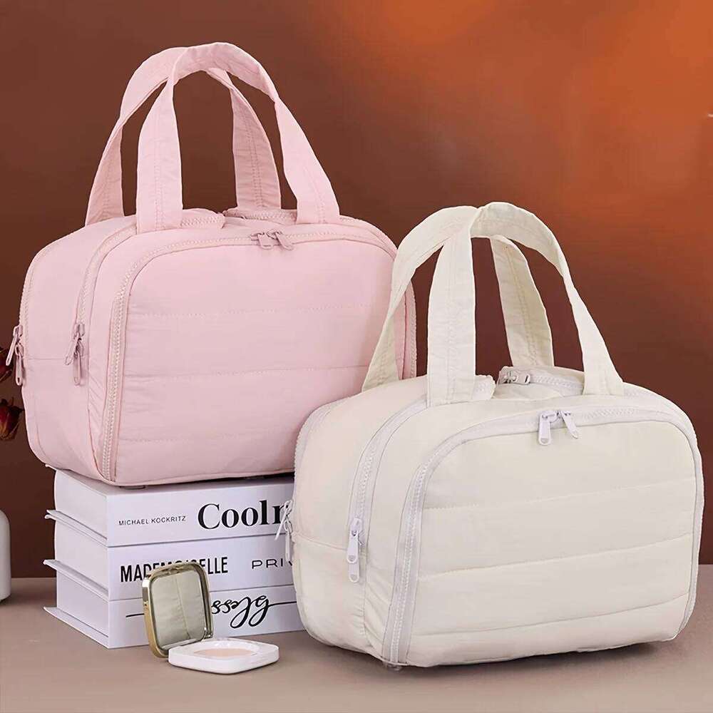 Portable Side Zipper Fabric Cosmetic Storage Large Capacity For Business Trips Toiletries Organizing Bag Makeup Beauty Bags Y260206