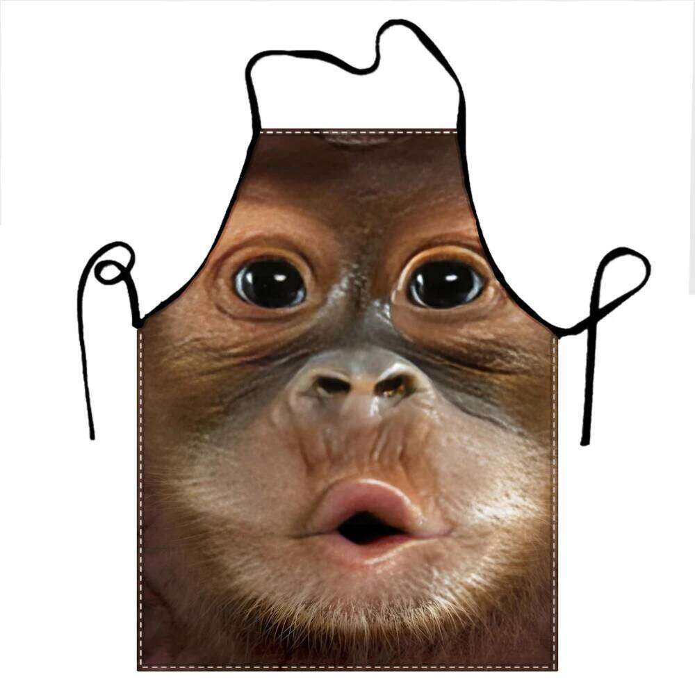 Gorilla Cubs Close-Up Face Print Sleeveless Polyester Apron for Home Kitchen Baking Work and Stylish Design S260205 042