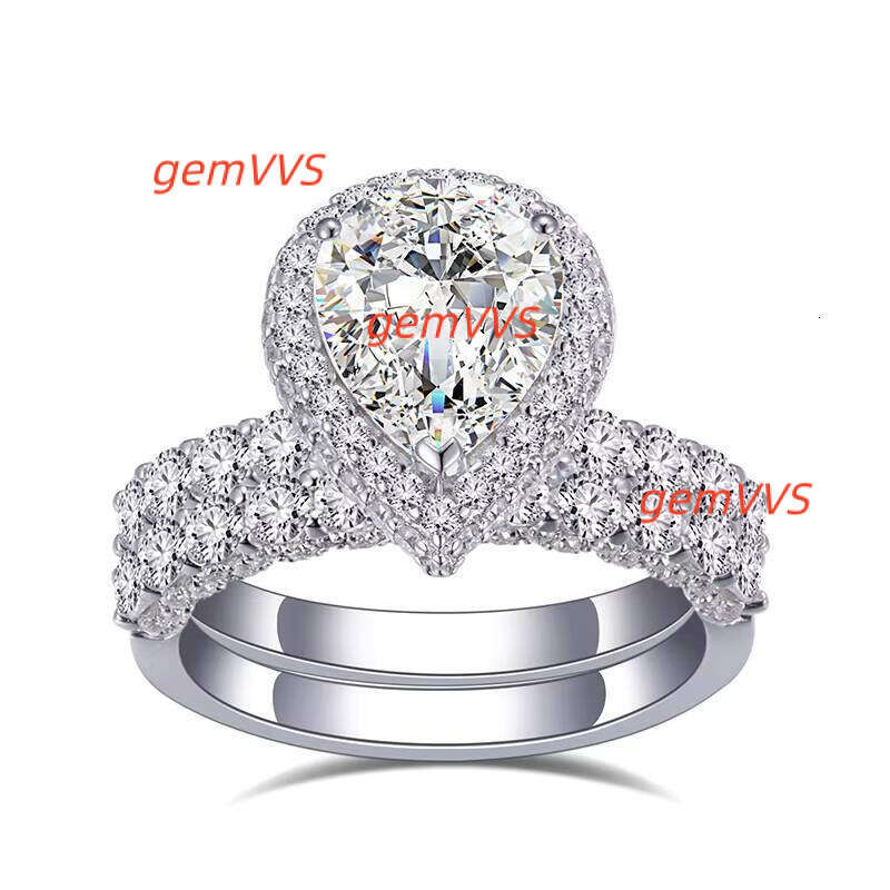 Messi Jewelry Luxury Design Wedding Engagement 925 Silver 14K Pear Cut Lab Diamond Halo Ring
