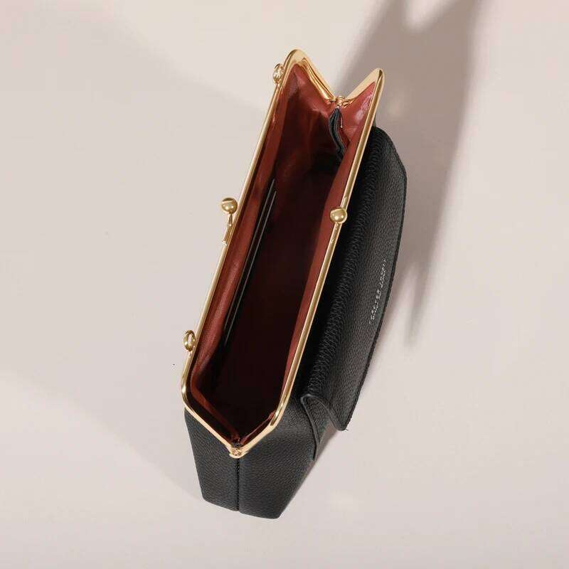 Women's Elegant PU Leather Clutch Wallet, Modern Kiss Lock & Zipper Design, Crossbody Bag With Adjustable Strap XJ260129